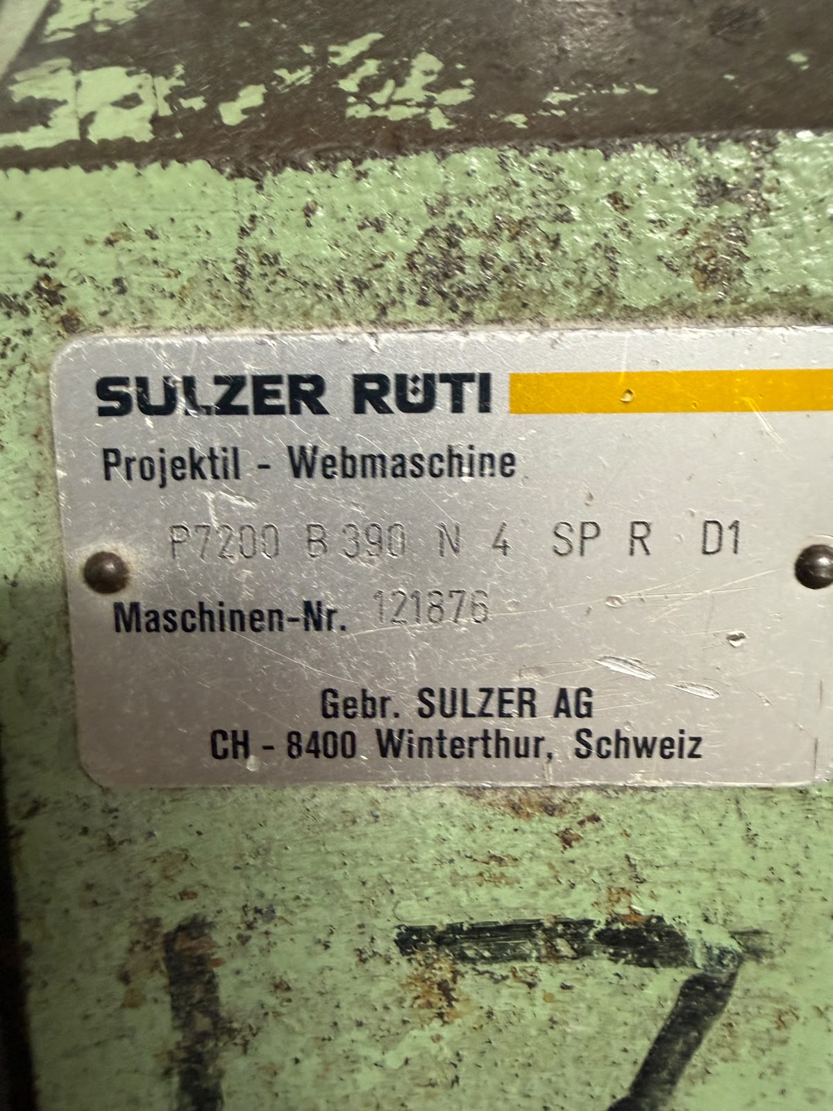 Sulzer Rüti nameplate P7200 B390 N2 EP R Q D1, Sulzer Rüti AG