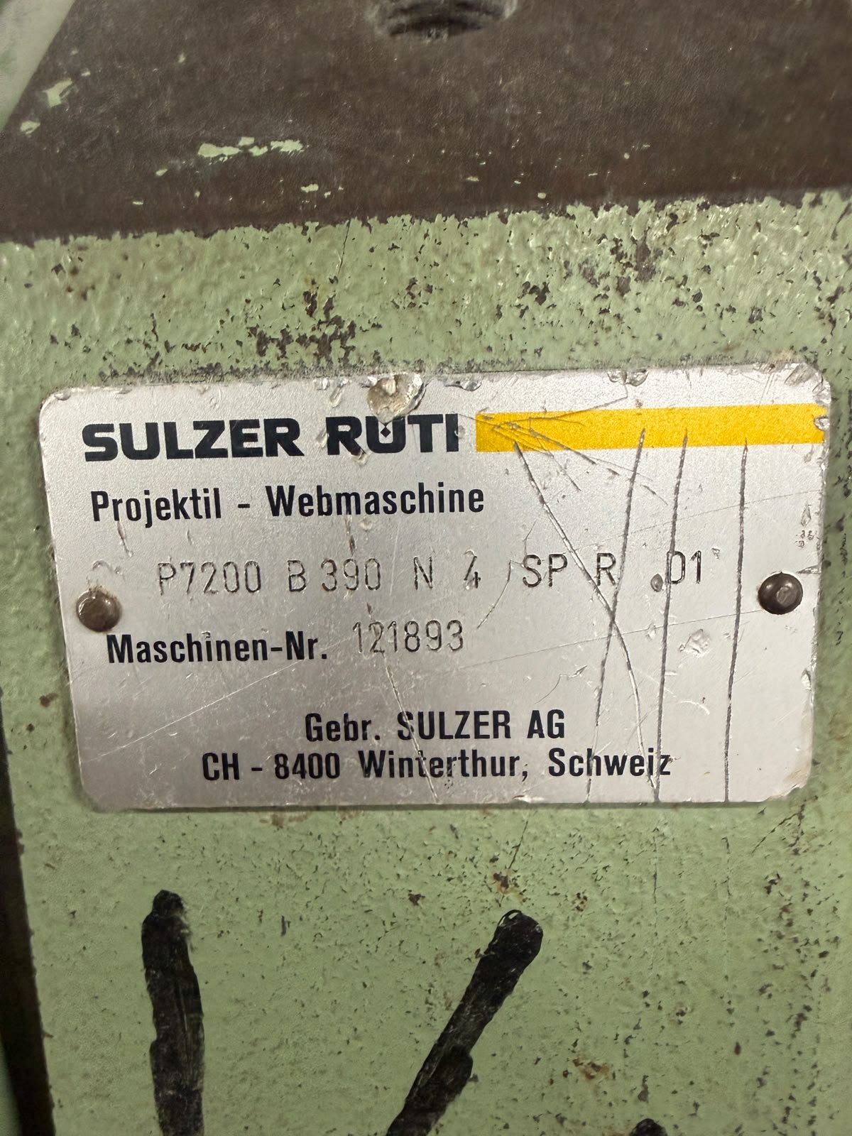 Sulzer Rüti nameplate P7200 B390 N4 SP R D1, Winterthur