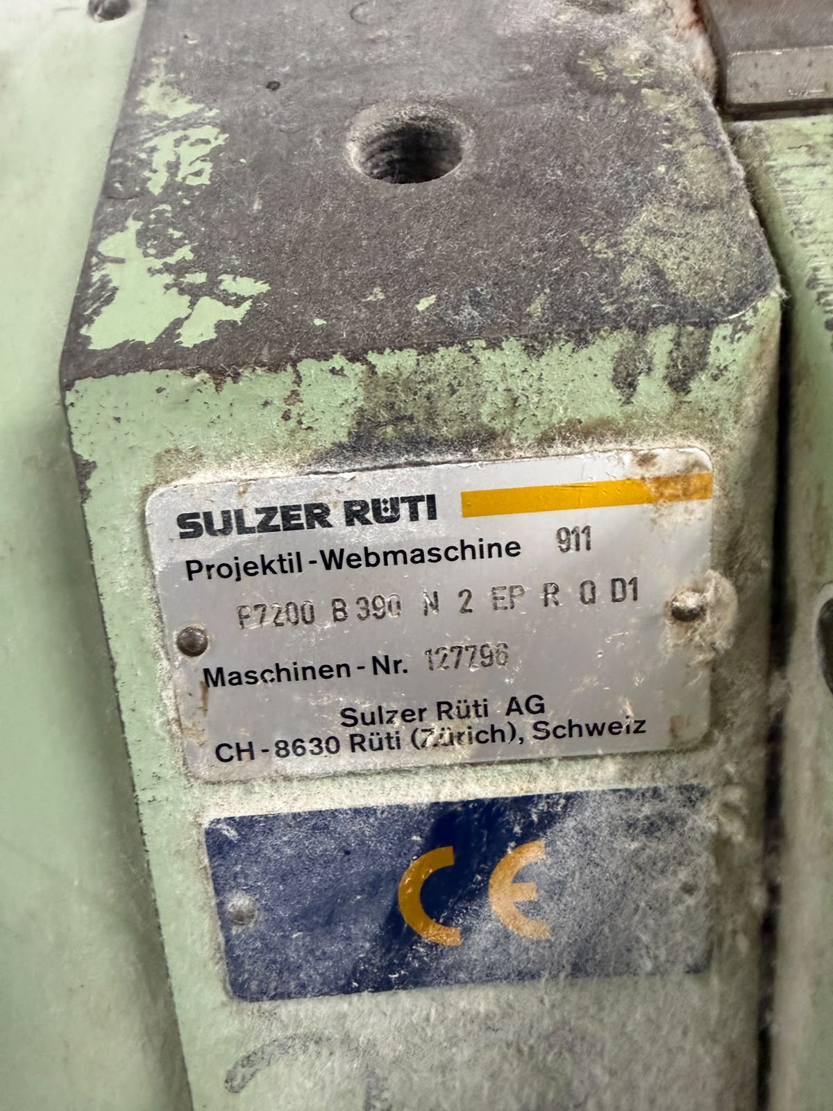 Sulzer Rüti nameplate P7200 B390 N2 EP R Q D1 (electronic dobby)
